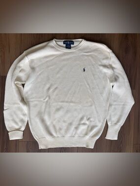 Vintage Polo Ralph Lauren Cotton Cable Knit Crew Sweater Jumper Sz Medium